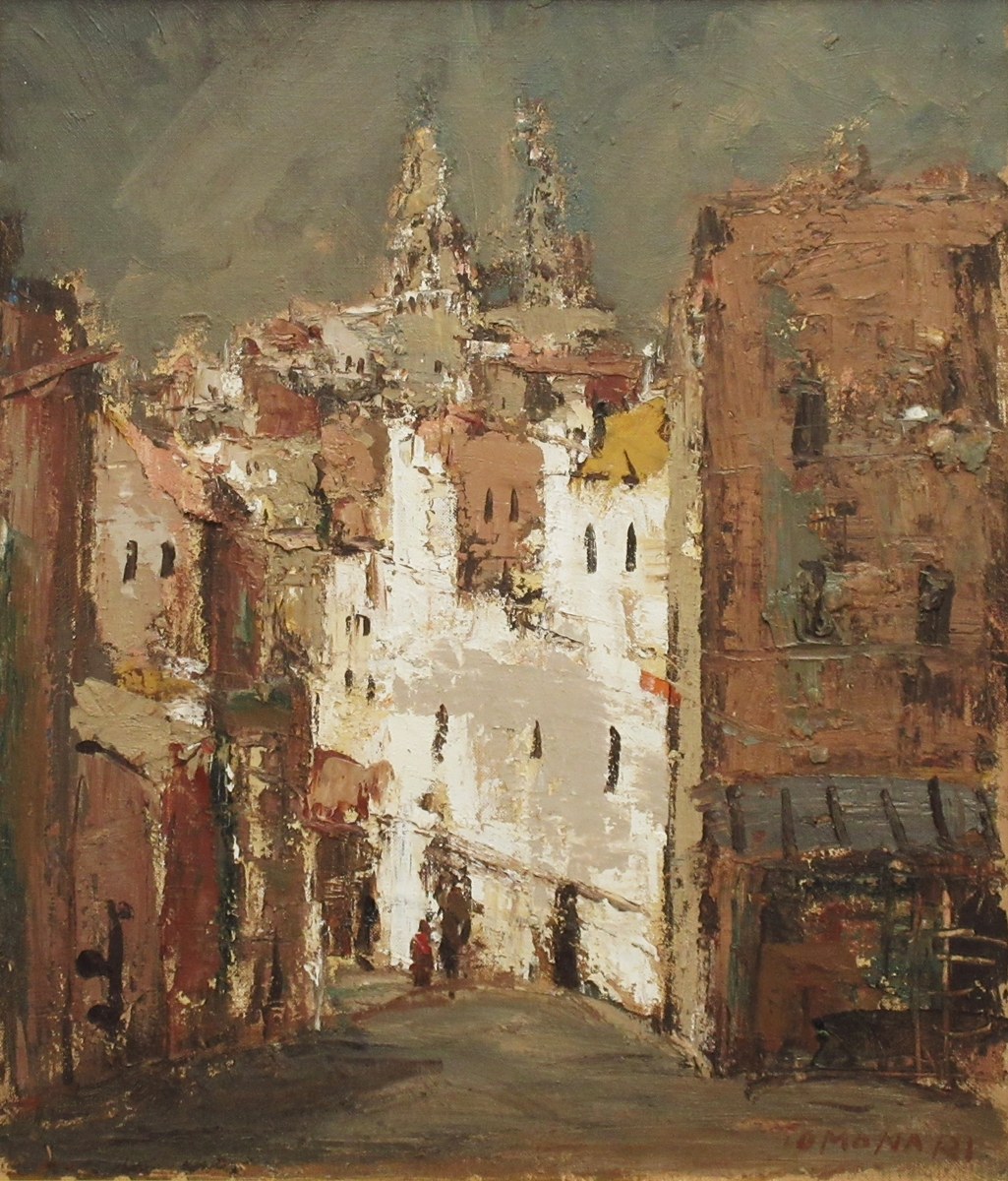 おすすめの油絵です。友成春雄の「セーヌ川畔」F3の風景を描いた油彩画