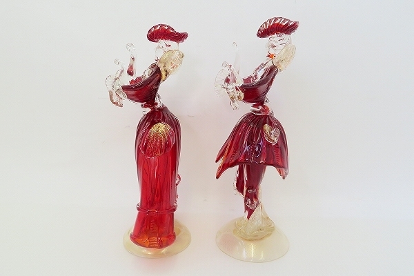 ベネチアンガラス ペア 人形 ミルフィオリ 貴族 ガラス工芸品 置物