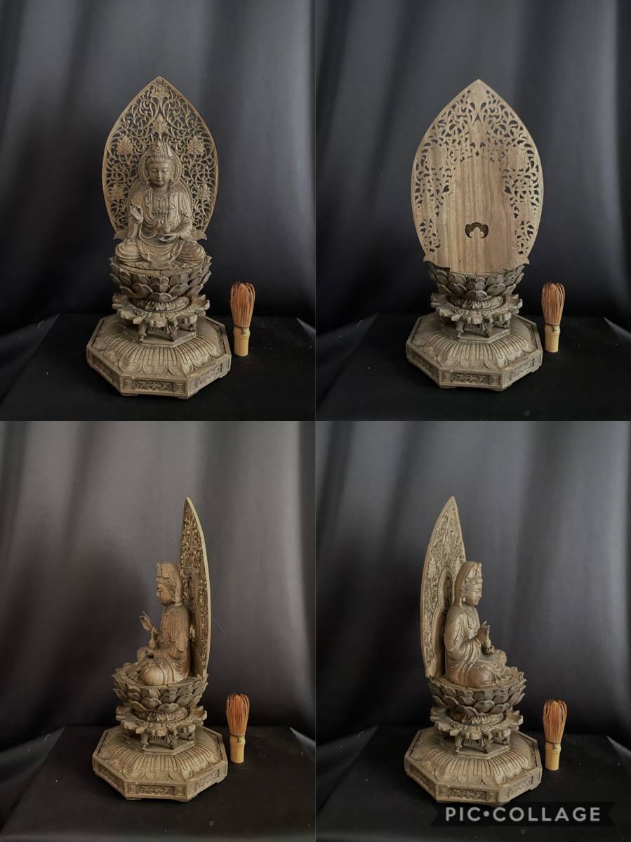 高40cm 井波彫刻 時代彫刻 仏教工芸品 仏師で仕上げ品 観音菩薩座像
