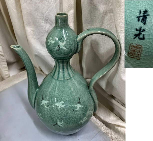 特大壺青磁床の間美品