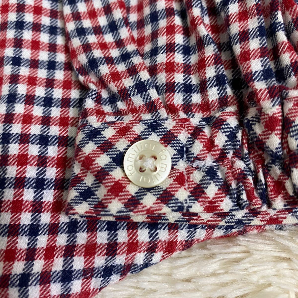 familiar＊くま刺繍ネイビー×赤チェック チュニック