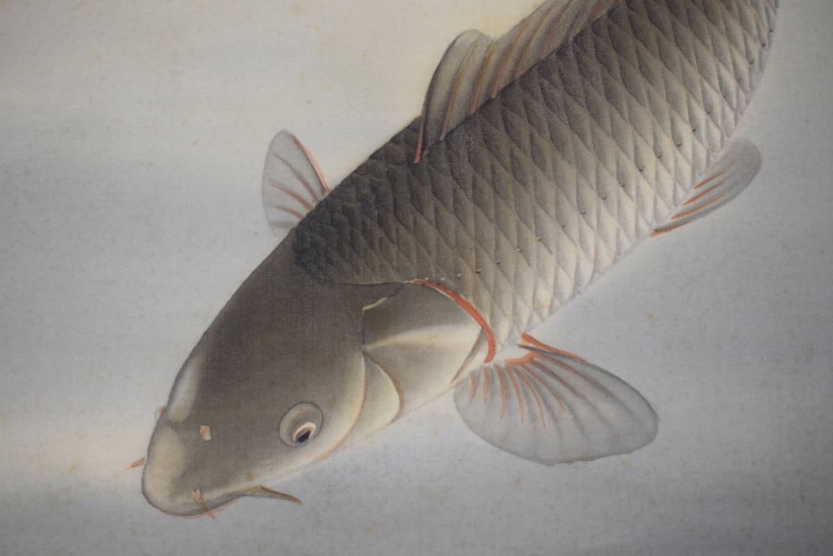 真作】上田陽愷/鯉之図/游鯉図/横物/漆画/掛軸☆宝船☆Y-743JM