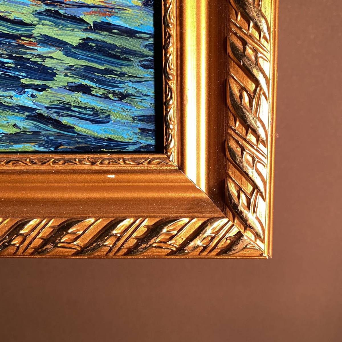 特別価格☆アウトレット☆ 手書き油絵 ゴッホ ローヌ川の星月夜 額付