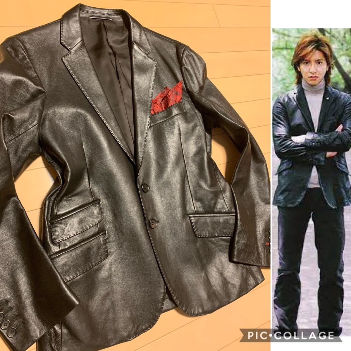 超美品 PSポールスミス 羊革レザーテーラードジャケット M 黒 キムタク