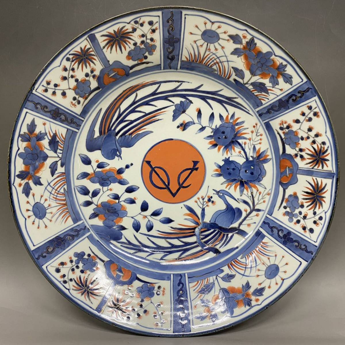 皿 2枚 染付 芙蓉手 明治 大正 銘 訳あり 欠け 擦れ ロ号 古伊万里 皿