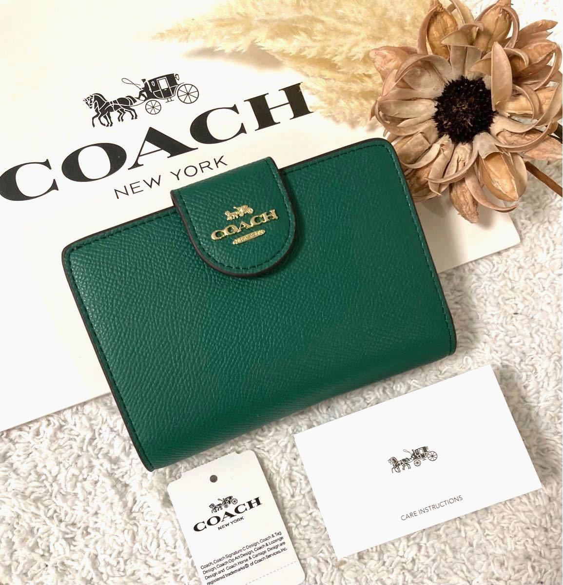 COACH 財布 グリーン 緑 二つ折り財布 コーチ財布 レディース財布