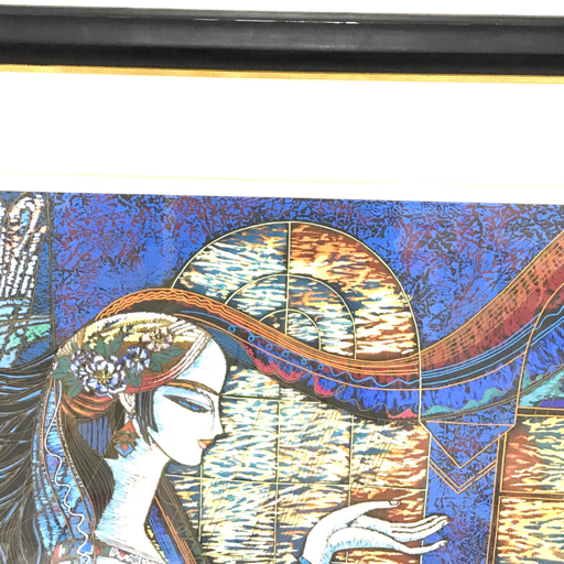 レア 美人画の俊才 陳貴平Chen Guipingが描く油彩画「視線」飾皿 レア