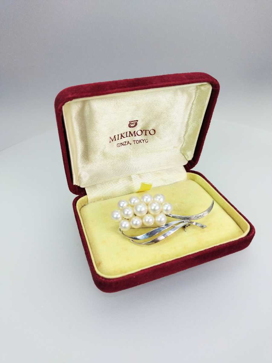 MIKIMOTO ミキモト パール ブローチ 真珠SILVER シルバー S刻印 13粒