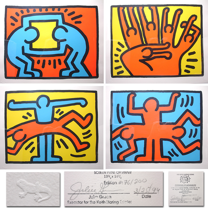 キースヘリング／Keith Haring 油彩画 模写【肉筆サイン、証明書