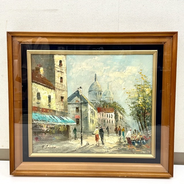 Y.Simon 風景画 油彩画 油絵 パリ街並み 絵画 額装 サイン 箱あり Y