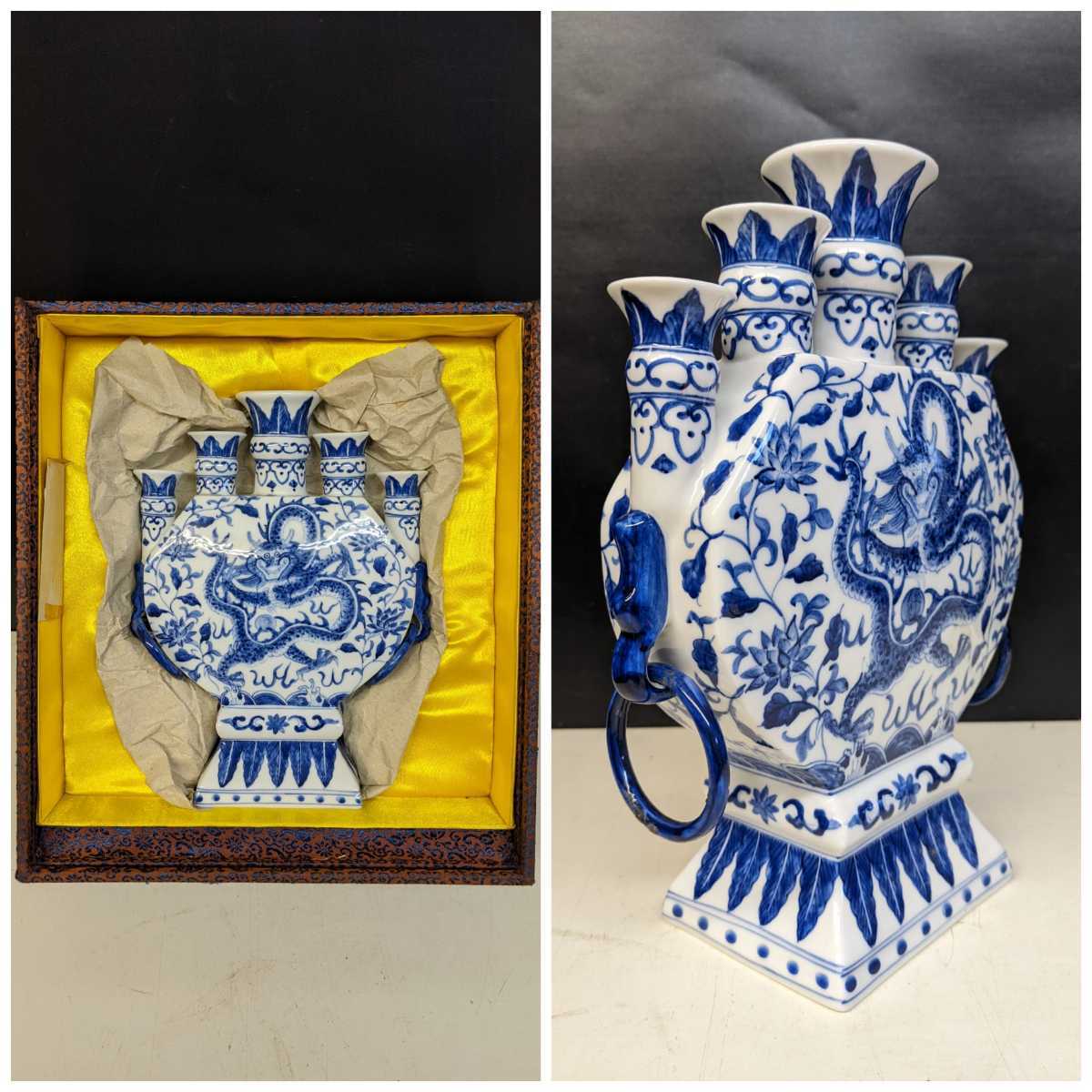 中国 清時代 染付双耳大瓶 中国古玩 染付 双耳 大花瓶 高約43.2cm 清朝