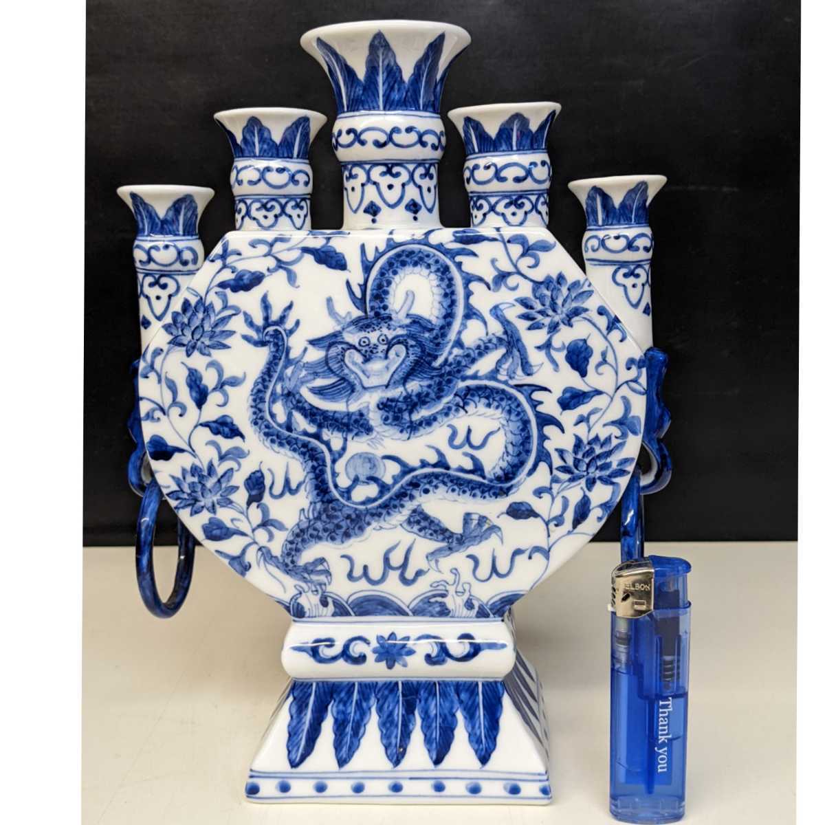 祖父蔵出品 中国 清時代 在銘手描き花瓶 美術品DE1033A6-3 祖父蔵出品