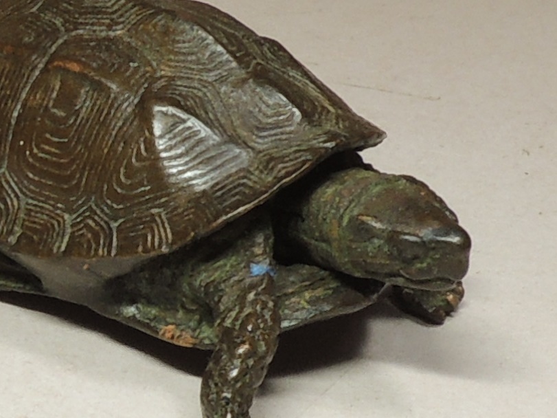 ◇古銅・銘 △亀・カメ・置物・銘 はた・頭尾可動式・鼈・スッポン・