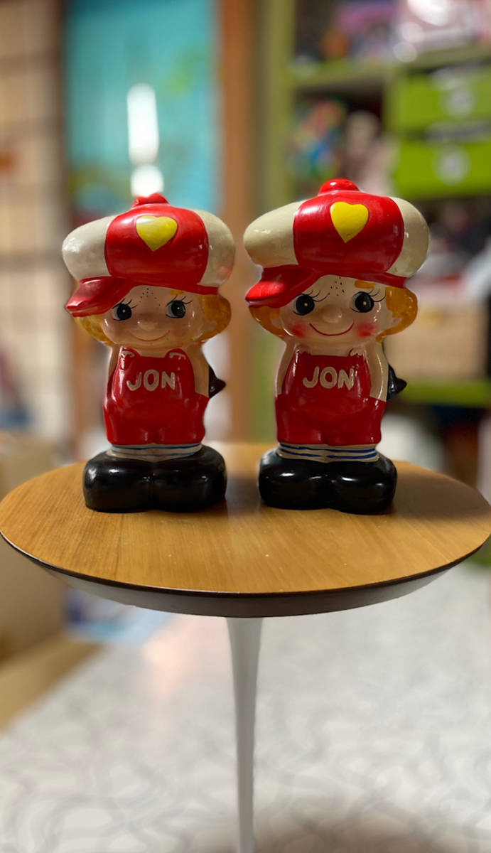 貯金箱 当時物 昭和 レトロ 内藤ルネ JON 陶器 白 高さ約17㎝