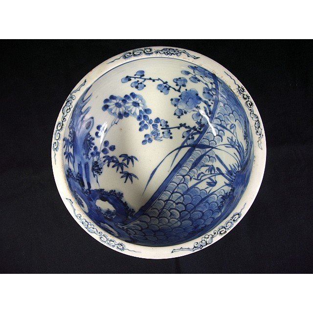 C○1-735○蔵出し 江戸末期 古伊万里 染付 龍文 鉢 骨董品