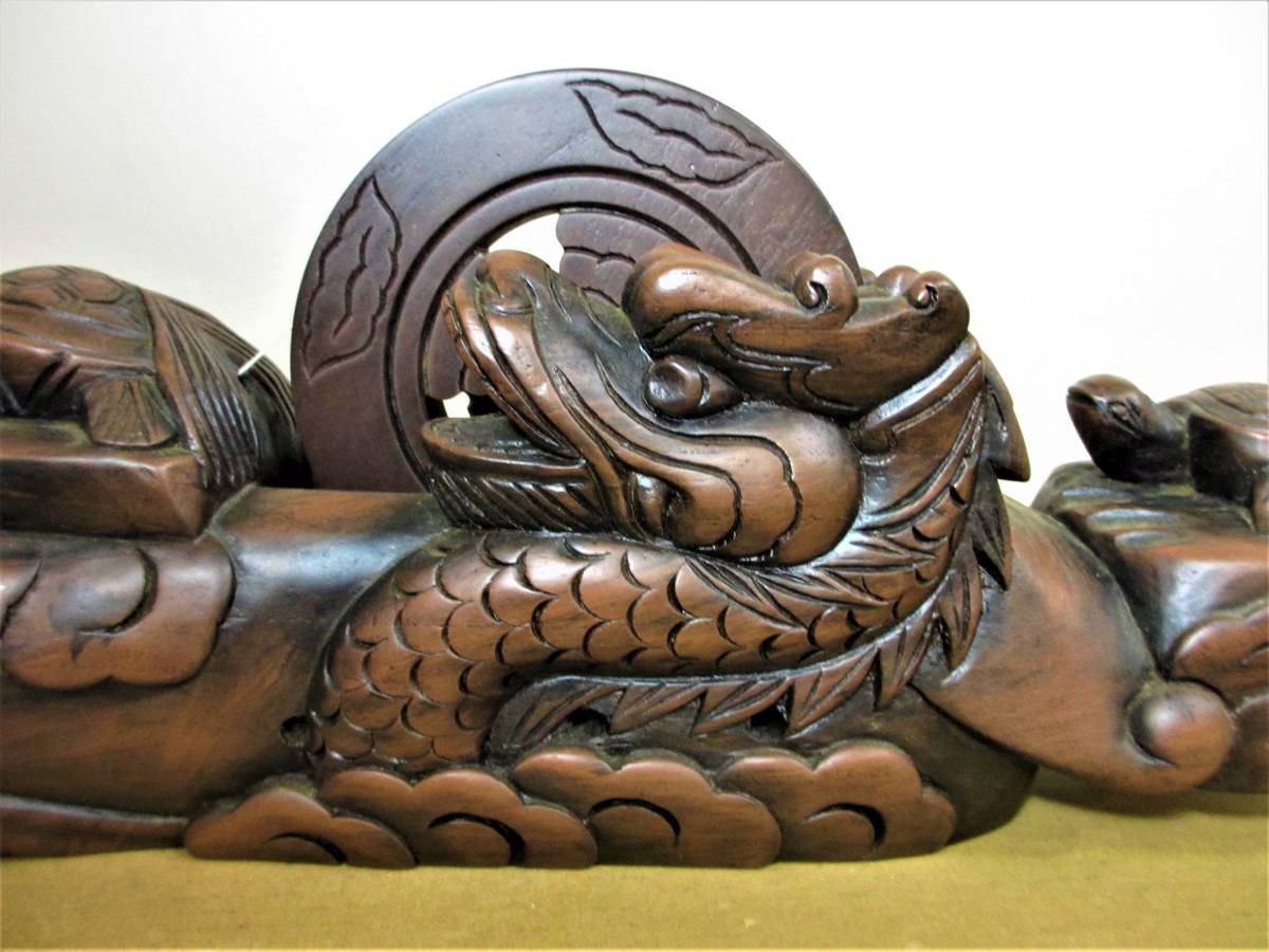 墨壺 墨つぼ 270mm 鶴 亀 龍 魚 寿 木彫 彫刻 大工道具 置物 墨