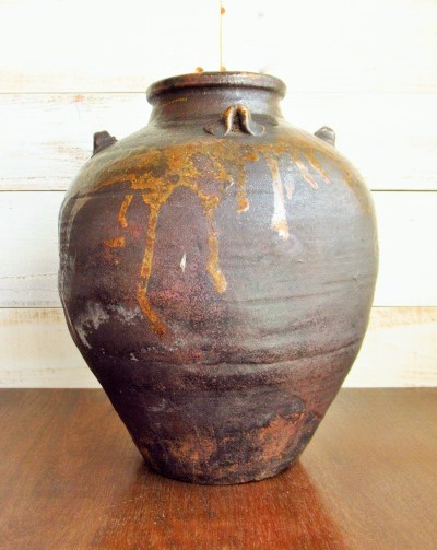 母」 大樋焼 双耳 飴釉 古壺 時代箱 古窯 （225A③）❗️割引 母