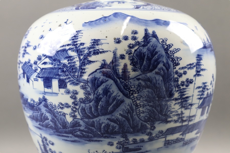 古染付染付山水花瓶 唐物 中国美術品 焼き物 古磁器 骨董品 清朝期(清