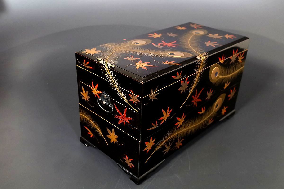 金漆塗 内金梨地 鶴絵 硯箱 一式 時代漆器 本金鶴蒔絵銀水滴硯箱 KH048