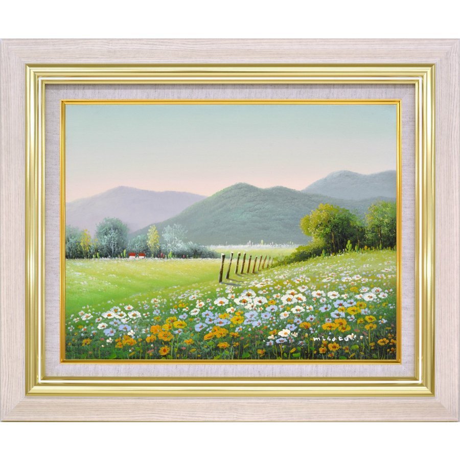 ☆美瑛・夏空と赤い屋根の家・肉筆油彩画・F6キャンバス ☆美瑛・夏空