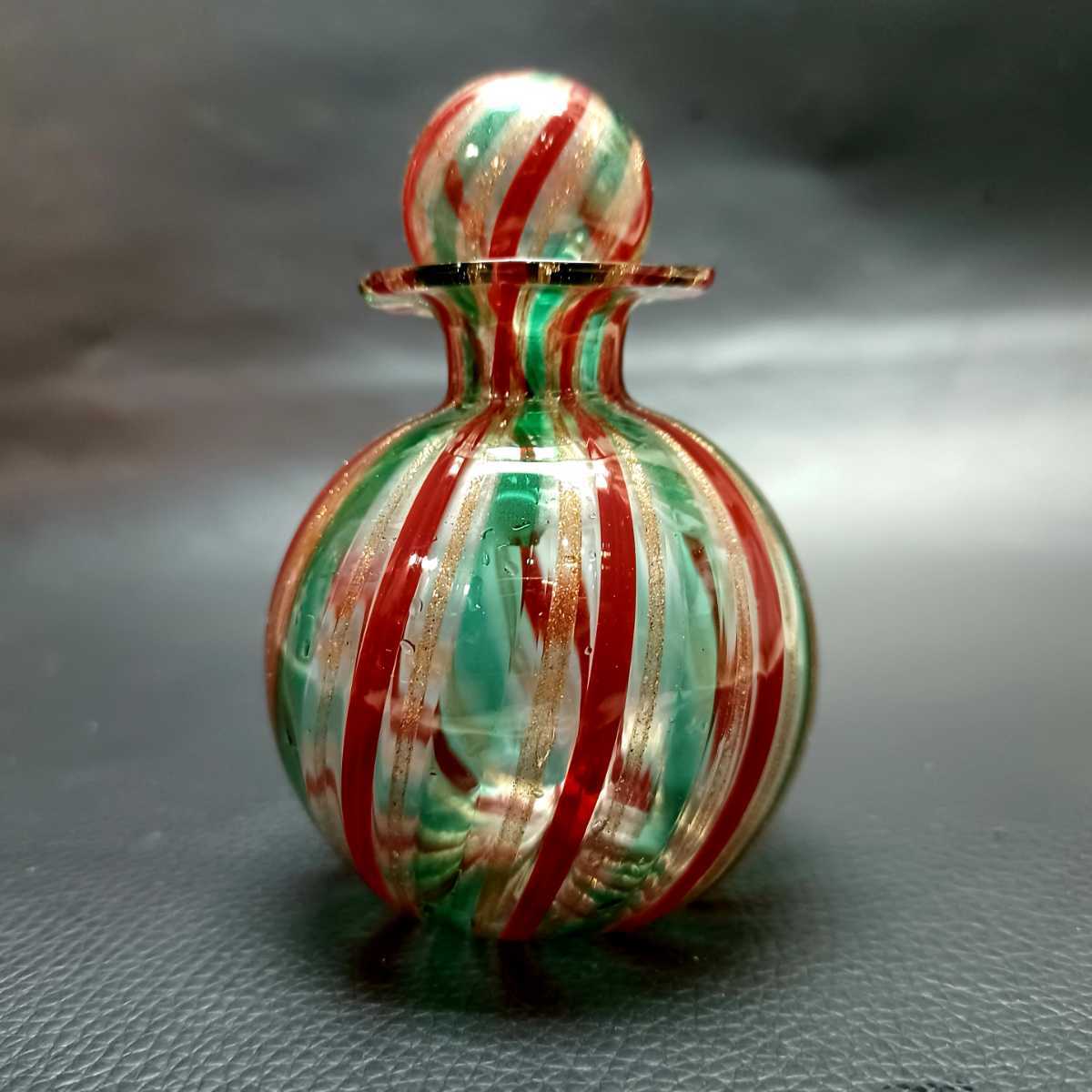 ヴィンテージ ベネチアン ムラーノガラス 金赤硝子 パフュームボトル
