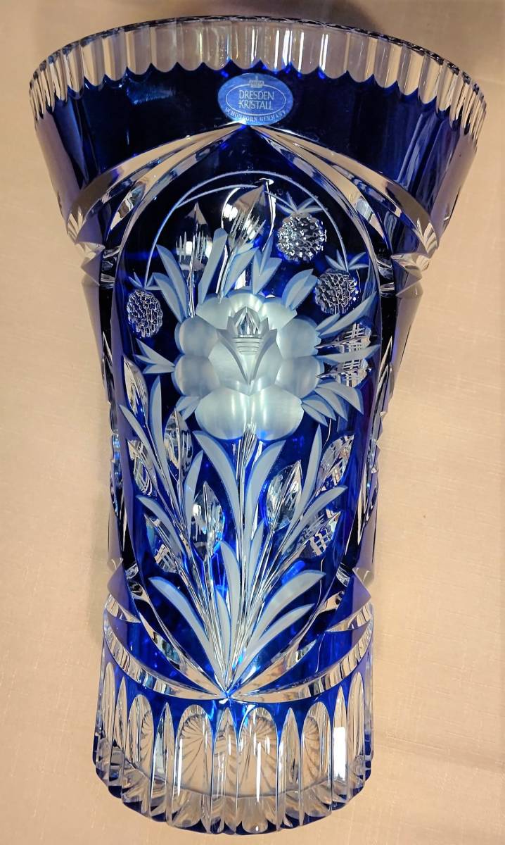 DRESDEN KRISTALL ドイツ製 花瓶 ドレスデンクリスタル ブルー 色被