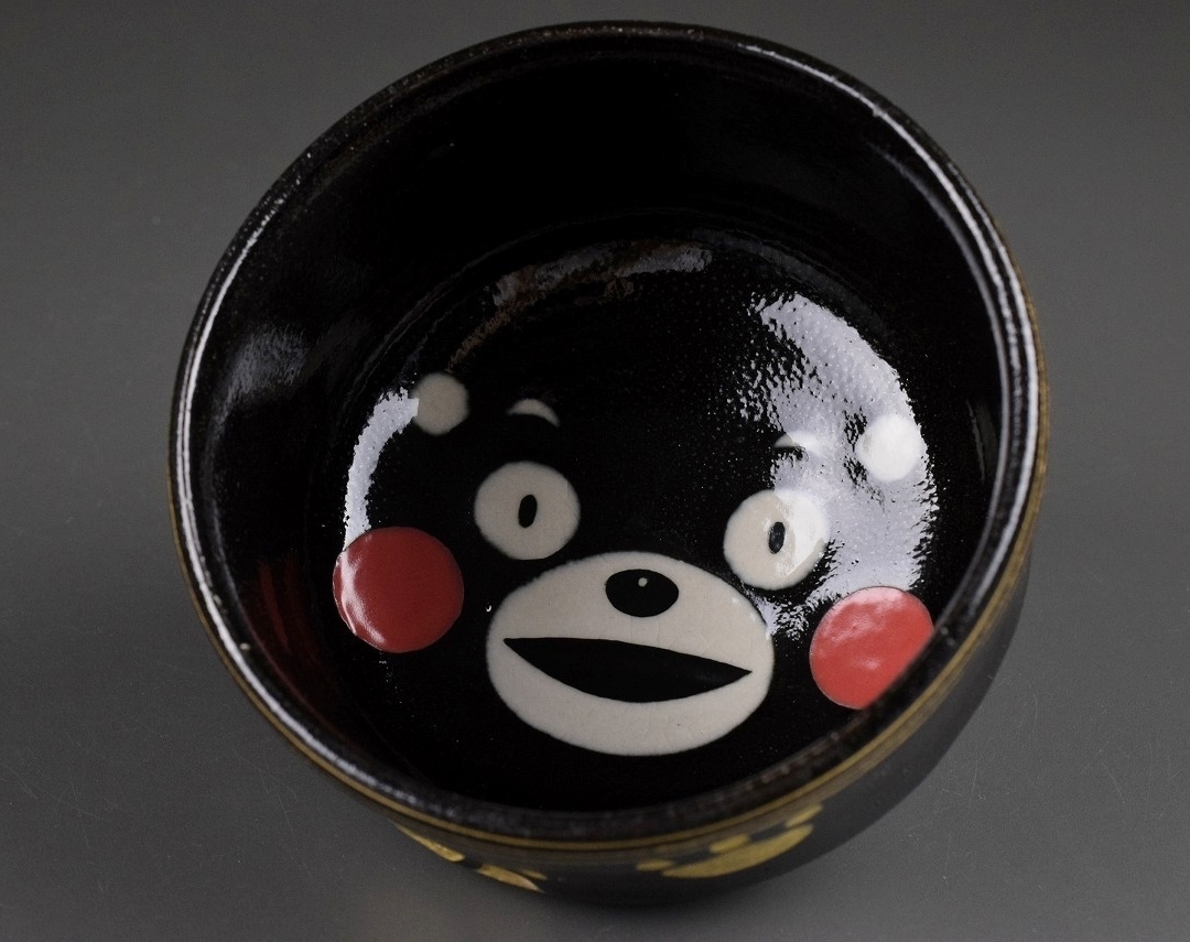 くまモンの抹茶茶碗 紀州焼 葵窯 葵ノ御紋 寒川栖豊