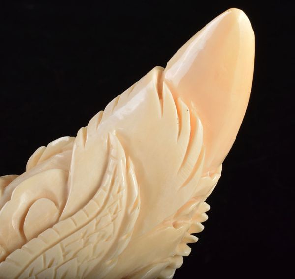 マッコウ鯨の歯 彫刻 龍 玉峰 マッコウ鯨の歯 彫刻 龍 玉峰 玉峰 銘 鯨