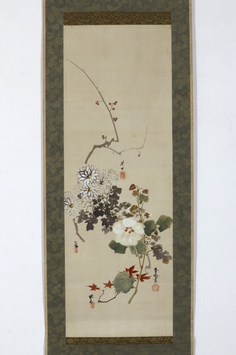 竹内栖鳳 肉筆双幅図 【 鶴 亀 】 慶事掛軸 桐箱 肉筆画【画帖画 軸