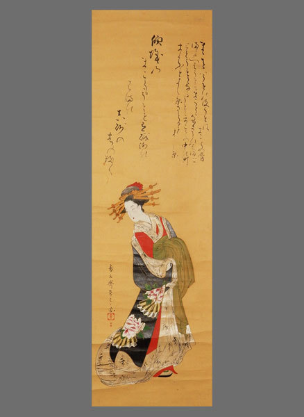 真作】□鳥文斎栄之□美人図□肉筆□掛軸□掛け軸□