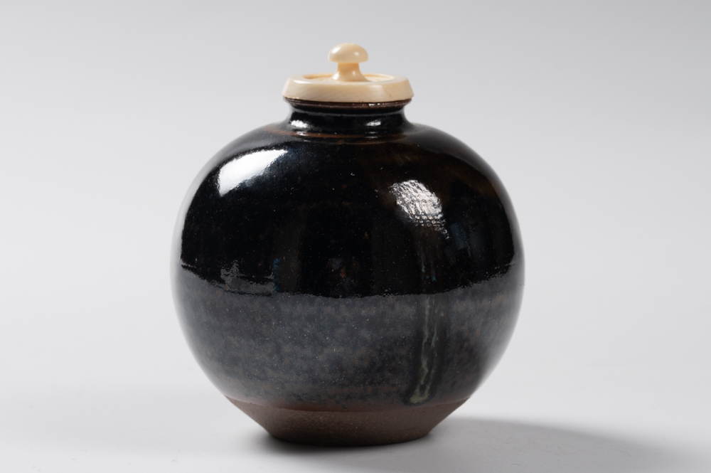 大名物 珠光文琳茶入写 松本鉄山作 （茶入・文琳）有楽緞子仕