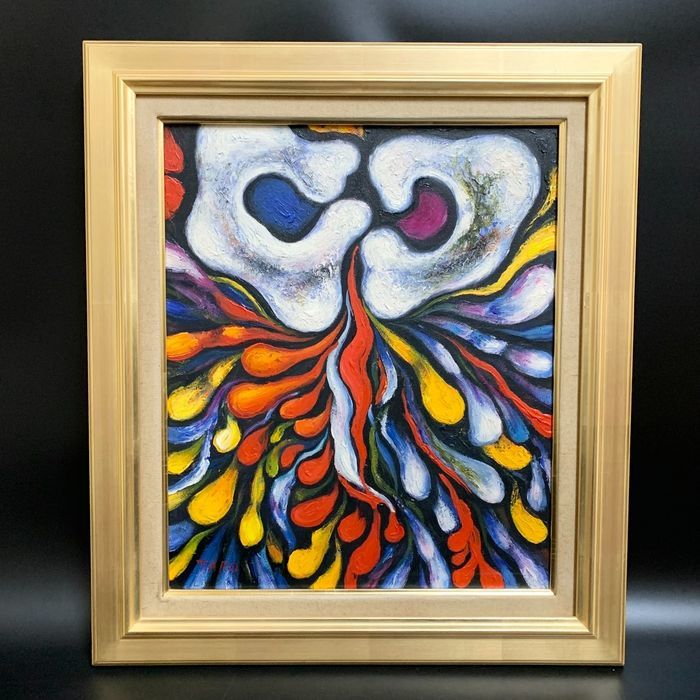 油絵静物画岡本太郎斉唱F6号額付き手描き肉筆