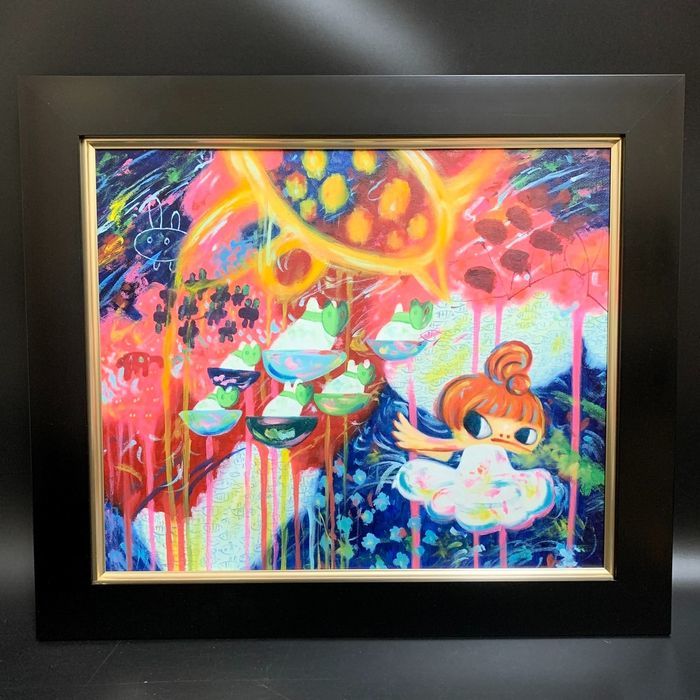 P646 九谷焼 玉浪 注文 鶴松絵 花瓶 花器 金彩 青系 華道 茶道 インテリア