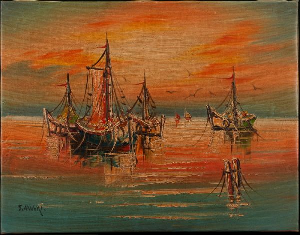 ◇作者不詳◇サイン・19045・青木繁◇神話・見事骨董油彩画