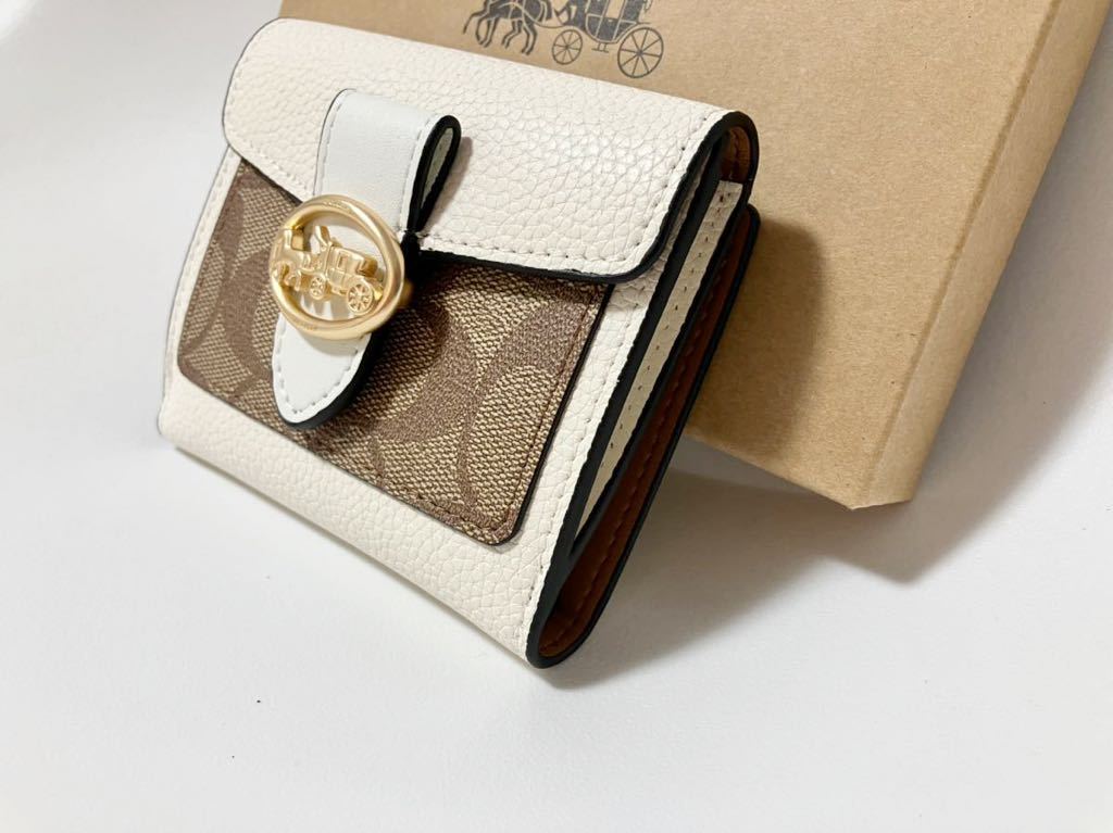 COACH コーチ 財布 二つ折り財布 レディース 新品 未使用 白 茶｜Yahoo