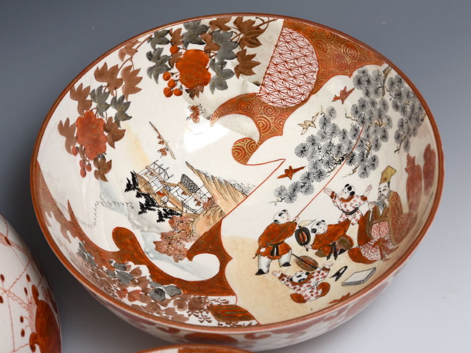 Yahoo!オークション - 時代 九谷造 九谷焼 金彩赤絵 人物絵 花鳥図 山