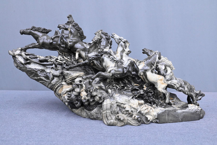 縁起物の9頭馬 KV392 希少柄 九頭馬 縁起物 風水 中国美術 馬の置物 「