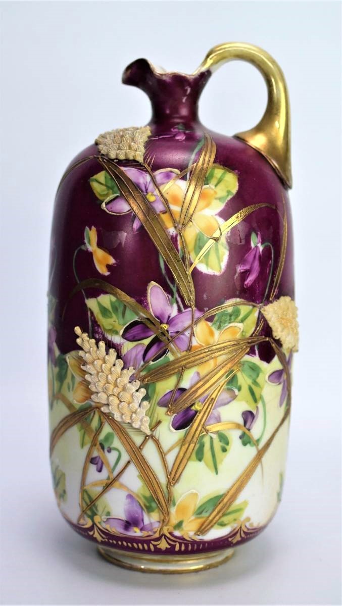 希少】オールドニッポン 雀図花紋 一陳盛り エナメル 花瓶 ピッチャー