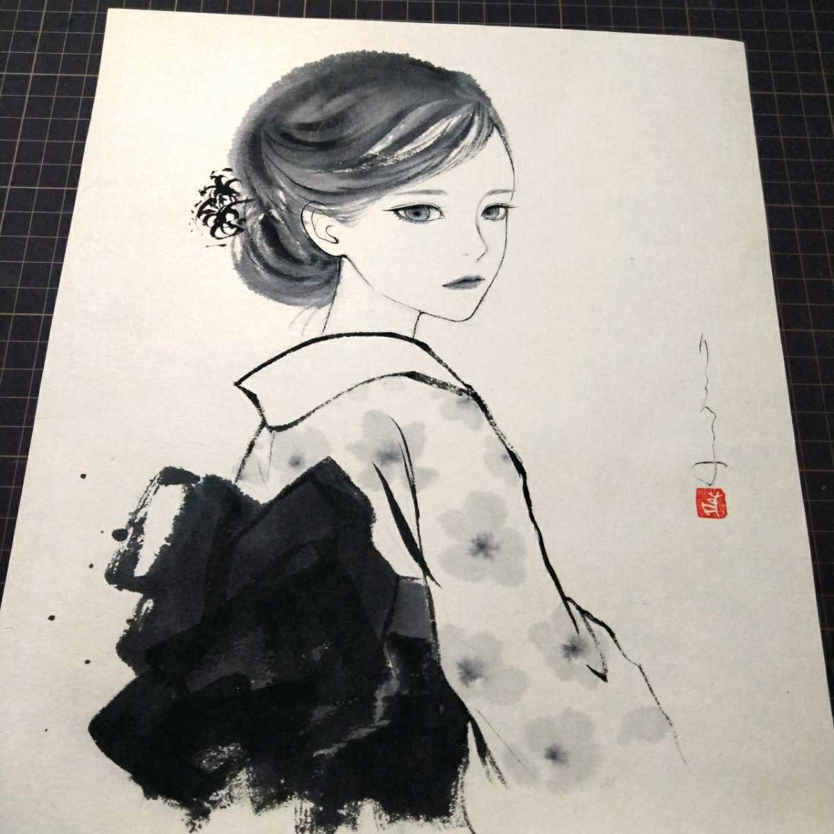 肉筆原画 ドローイング 水墨画 墨絵 美人画 絵画 和装 肉筆原画