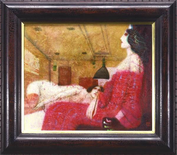 佐々木豊、画家、女の横顔、洋画、 油彩、原画 佐々木豊、画家、女の