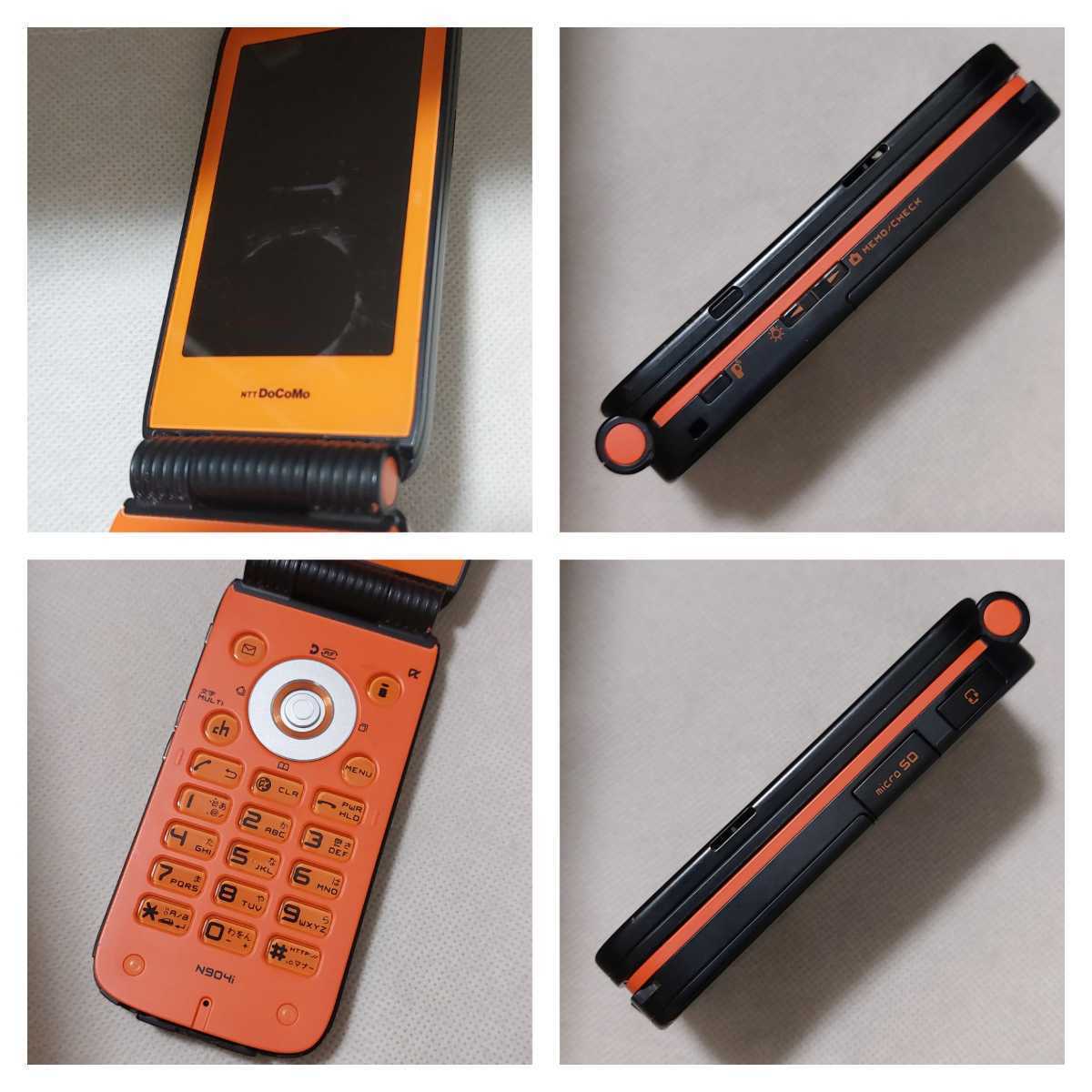 ドコモdocomo N904i 携帯電話本体FOMAガラケー 黒×オレンジ NEC中古