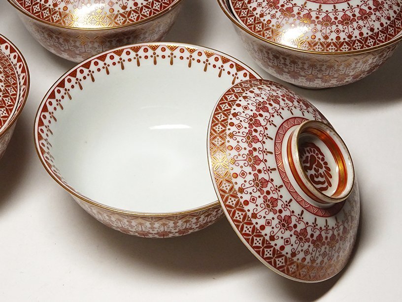 時代 九谷 雪花 金彩 鶴紋 茶碗 検) 明治期 大正期 昭和期 70916 時代