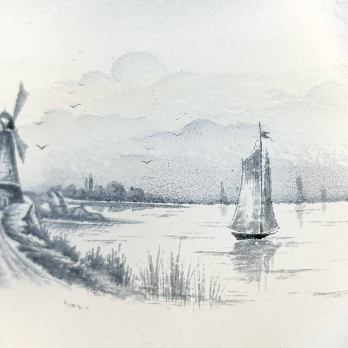 ドーム・ナンシー 阿蘭陀湖畔風景文 ボウル エナメル グリザイユ