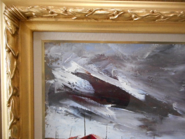 油彩画 油絵 葛西四雄 風景画 北の海 極寒 嵐 日本海 冬