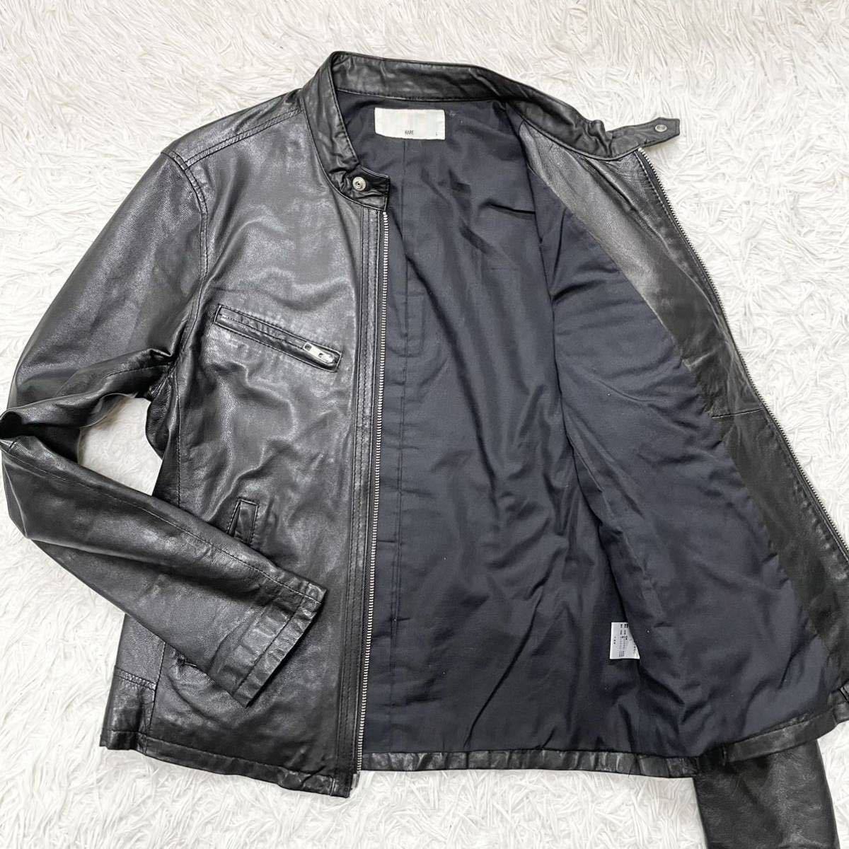 HARE】シングルライダースジャケット レザージャケット 羊革 黒 Lサイズ