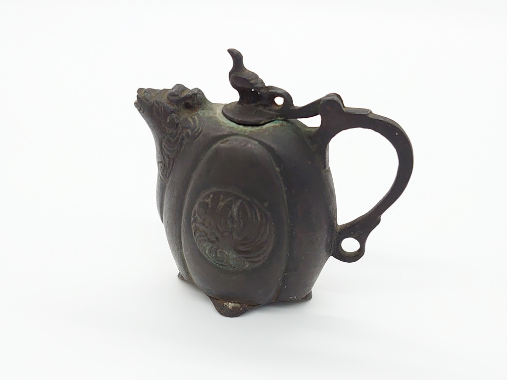 中国 古銅 神獣雷刻 水滴 書道具 V R9176 中国 古銅 神獣雷刻 水滴 書