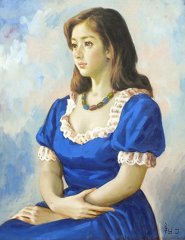 鶴村義美【バイオリンの女】肉筆写実画 鶴村義美バイオリンの女肉筆