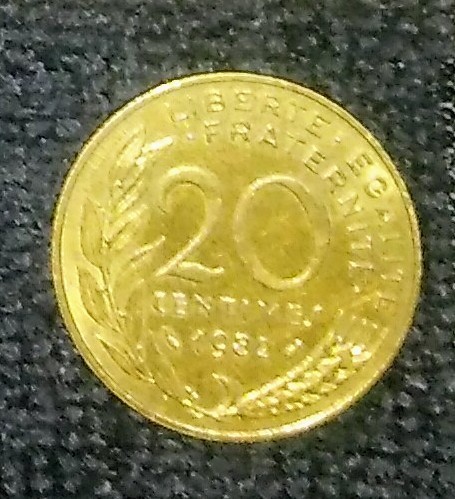 ♯フランス共和国:旧50フラン札と20centimes硬貨のセット