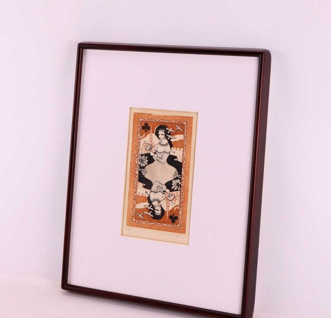 真作 山下清澄 銅版画「クラブのクイーン」画寸 9.5cm×17.5cm