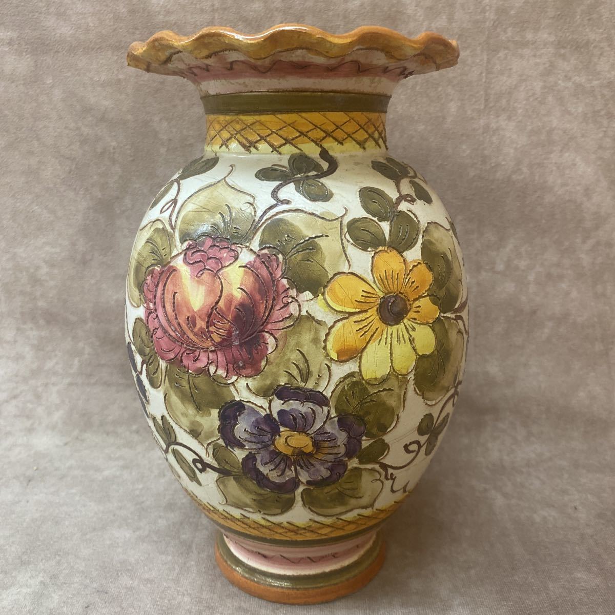 陶器製 手描き花瓶 高さ約25cm